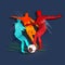 Colorful silhouette of footballers in action on blue background