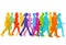 Colorful silhouette of people walking