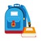 Colorful silhouette with school briefcase and book