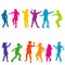 Colorful silhouettes of children dancing