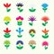 Colorful simple retro small flowers set of icons eps10