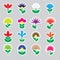 Colorful simple retro small flowers set of stickers icons eps10