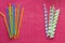 Colorful single use disposable plastic straws vs paper straws