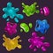 Colorful slime set. Glossy goo dirty mucus, paint drip, bright toxic shiny liquid, spot of poison dribble silhouette