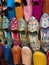 Colorful slippers displayed at medina souks in Morocco
