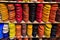 Colorful slippers souvenirs in a shop in Morocco