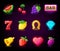 Colorful slots icon set for casino slot machine, gambling games