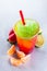 Colorful Slush Drink with Fresh Fruit Ingredients