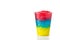 Colorful slushie of differents flavors with straw in plastic cup