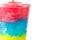 Colorful slushie with straw in plastic cup