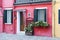 Colorful small, brightly painted houses on the island of Burano, Venice, Italy