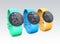 Colorful smart watches isolated on gray background