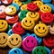 Colorful smiley face badges, assorted inclusive cheery symbols