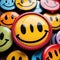 Colorful smiley face badges, assorted inclusive cheery symbols