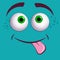Colorful Smiling Cartoon Face Funny Blue  Eyes with Smiley expression. Cute monster. Vector Isolated illustration