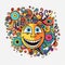 Colorful Smiling Sun Image On White Background With Grotesque Style