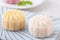 Colorful snow skin moon cake, sweet snowy mooncake, traditional savory dessert for Mid-Autumn Festival