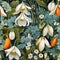 Colorful Snowdrop Flowers vintage style, Seamless pattern, AI generated