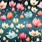 Colorful Snowdrop Flowers vintage style, Seamless pattern, AI generated