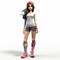 Colorful Socks: 3d Cartoon Female Model With Youthful Style