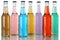 Colorful soda drinks with cola in bottles