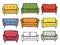 Colorful sofas set handdrawn style assorted colors furniture. Sofas collection cartoon vector