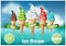Colorful soft Ice cream in the cone, Different flavors on sea background, Vector illustration