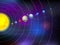 Colorful Solar System in Milky Way Galaxy Space View Cartoon