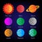 Colorful Solar System planets vector icon set