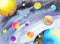 Colorful solar system in universe watercolor painting hand drawn
