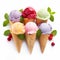 Colorful Sorbet Mini Ice Creams On White Background