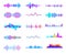 Colorful sound waves. Audio signal wave, color gradient music waveforms and digital studio equalizer vector set