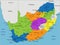 Colorful South Africa political map with clearly labeled, separated layers.