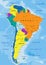 Colorful South America political map with clearly labeled, separated layers.