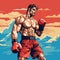 Colorful Soviet Boxer Illustration In Historical Painting Style