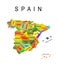 Colorful Spain map vector silhouette illustration isolated on white background