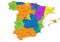 Colorful Spain political map with clearly labeled, separated layers.