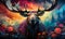 Colorful Spectrum Moose with Majestic Antlers, a Surreal Representation of Wildlife and Fantasy with a Vivid Rainbow-Hued