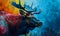 Colorful Spectrum Moose with Majestic Antlers, a Surreal Representation of Wildlife and Fantasy with a Vivid Rainbow-Hued