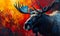 Colorful Spectrum Moose with Majestic Antlers, a Surreal Representation of Wildlife and Fantasy with a Vivid Rainbow-Hued