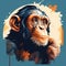 Colorful Speedpainting Of A Thoughtful Chimpanzee