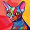 Colorful Sphynx Cat: Cartoon Abstraction Inspired By Picasso