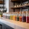 Colorful Spice Jars on Wooden Shelf