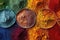 colorful spice powders forming an artistic mosaic