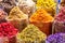Colorful spices at the arab street market. Dubai Spice Souk in United Arab Emirates