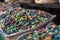 Colorful spices and flowers in a market shop in Marrakesh - Central Morocco