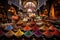 Colorful spices in the souk of Marrakesh, Morocco, Immerse in an exotic spice bazaar, with colorful sacks and jars showcasing a