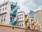 Colorful spiral stairs and colorful urban of Singapore`s Bugis Village.