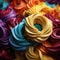 Colorful spirals in rubber and flowing fabrics create handcrafted beauty