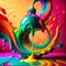 a colorful splash of paint on a blue background, swirling paint colors, colorful paint, colorful swirls of paint.